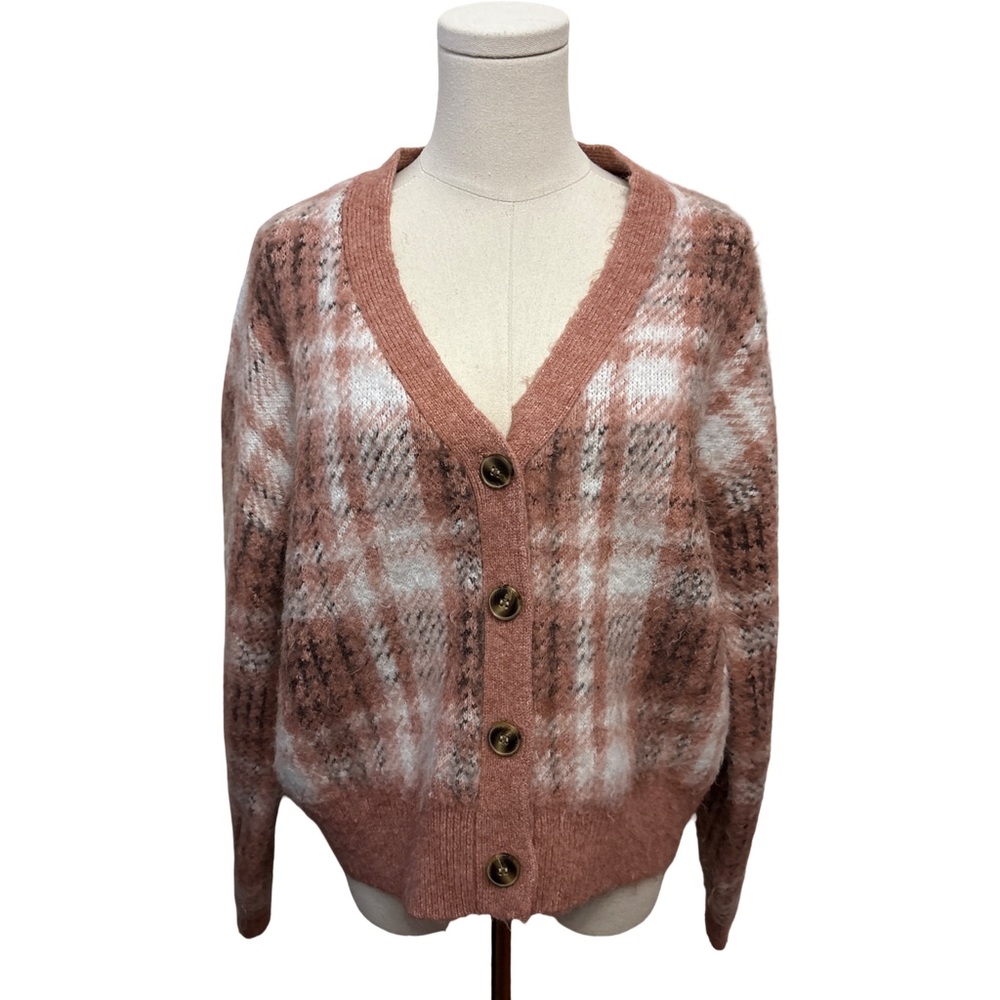 Cupcakes and Cashmere Plaid Button-Up Women Sweater - size L
